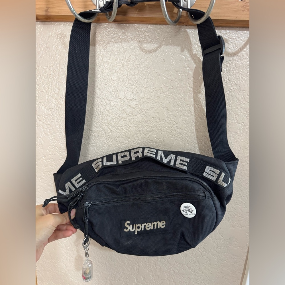Supreme Black Belt Bag with Logo Strap